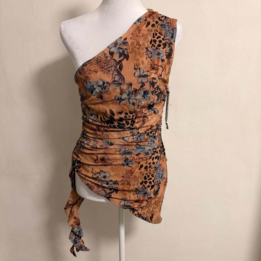 Y2K Asymmetrical Milk + Honey One Shoulder Floral Animal Print Top Size M